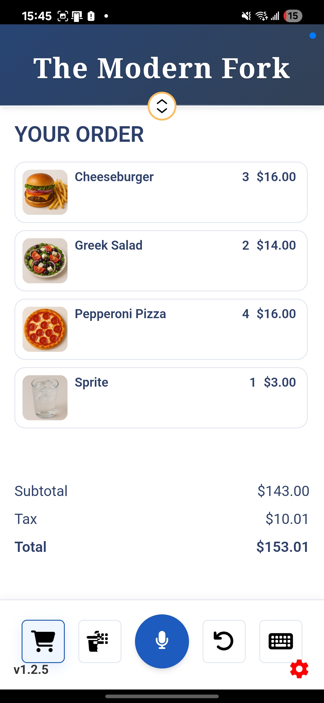 Menu Assistant Cart with Items